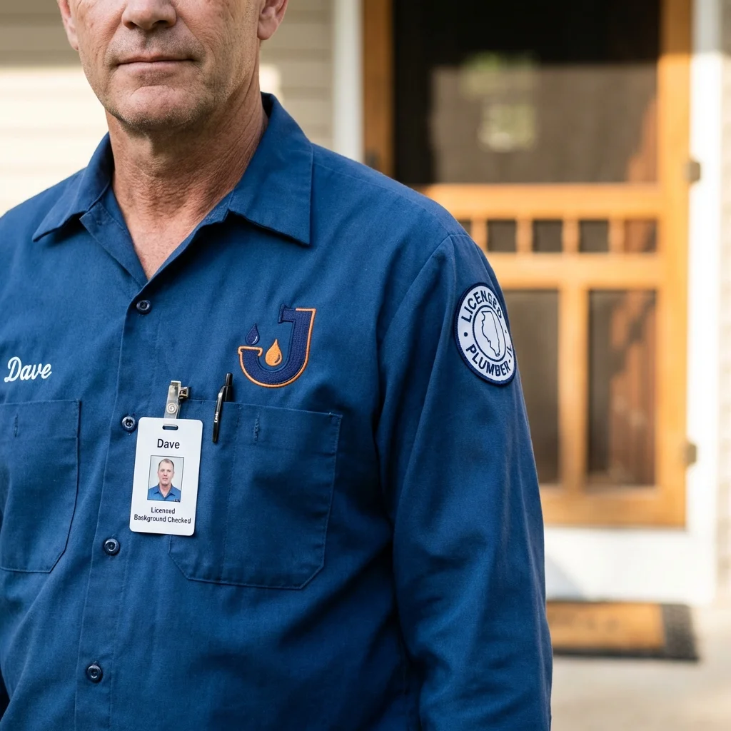 Licensed plumber showing ID badge in Deerfield, WI