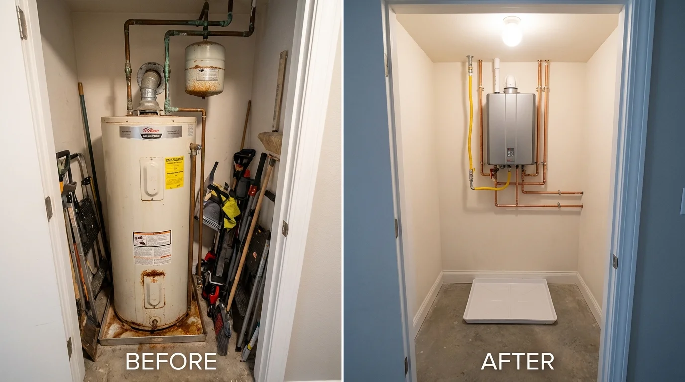 Tank water heater versus wall-mounted tankless unit comparison for Deerfield, WI homeowners
